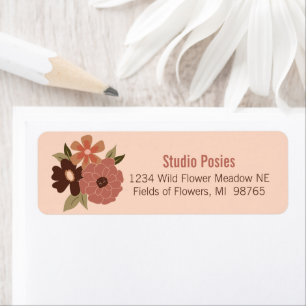 Bloemen Perzik Bruin Bloem Patroon Stationery Etiket