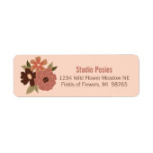 Bloemen Perzik Bruin Bloem Patroon Stationery Etiket (Voorkant)