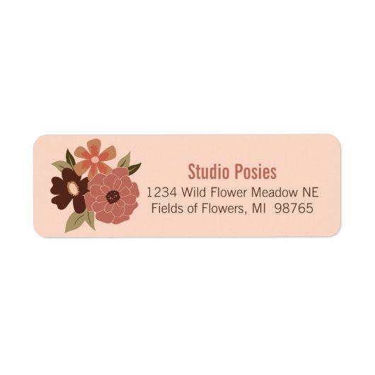 Bloemen Perzik Bruin Bloem Patroon Stationery Etiket (Voorkant)