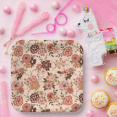 Bloemen Perzik Bruin Botanisch Evenement Papieren Bordje (Feest)