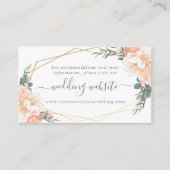 Bloemen Perzik Crème Goud Mint Groen Bruiloft Webs Informatiekaartje (Voorkant)