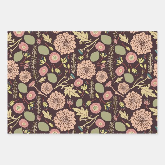 Bloemen Perzik Groene Botanische Inpakpapier Vel (Voorkant 2)