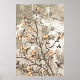 bloemen perzikkleurig, sappe florale grunge aange poster