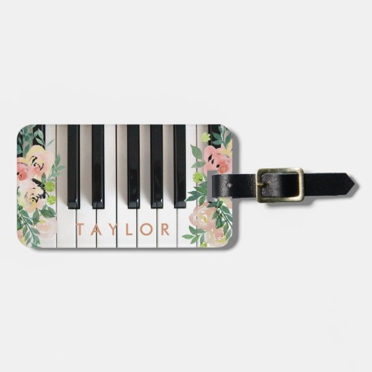 Bloemen piano ontwerp bagagelabel (Voorkant horizontaal)