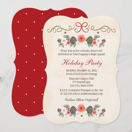 Bloemen Pinecone Business Holiday Party Kaart (Voorkant / Achterkant)