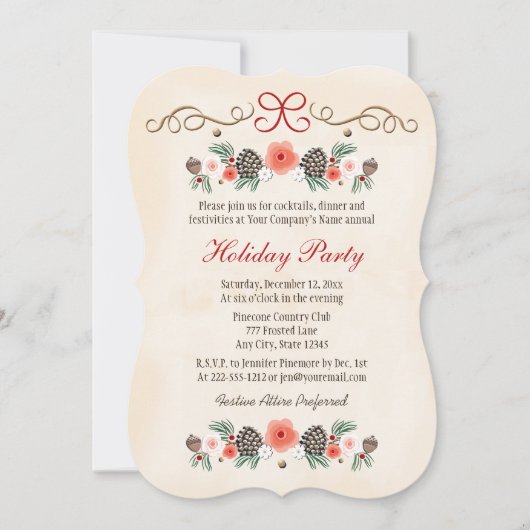 Bloemen Pinecone Business Holiday Party Kaart (Voorkant)