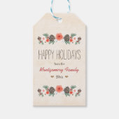 Bloemen Pinecone Happy Holiday Gift Label Cadeaulabel (Voorkant)