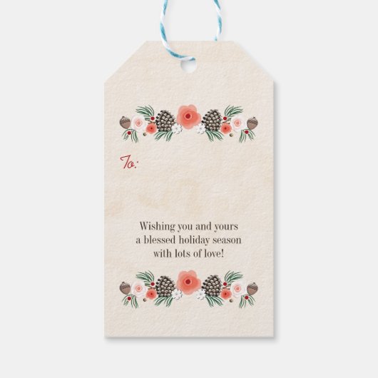 Bloemen Pinecone Happy Holiday Gift Label Cadeaulabel (Achterkant)