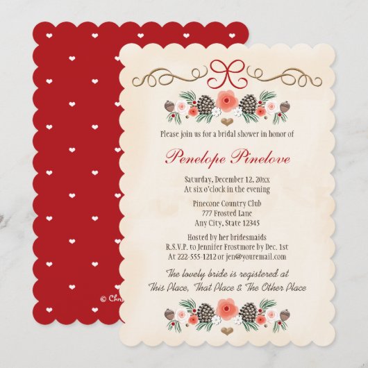 Bloemen Pinecone Kerst Vrijgezellenfeest Kaart (Voorkant / Achterkant)