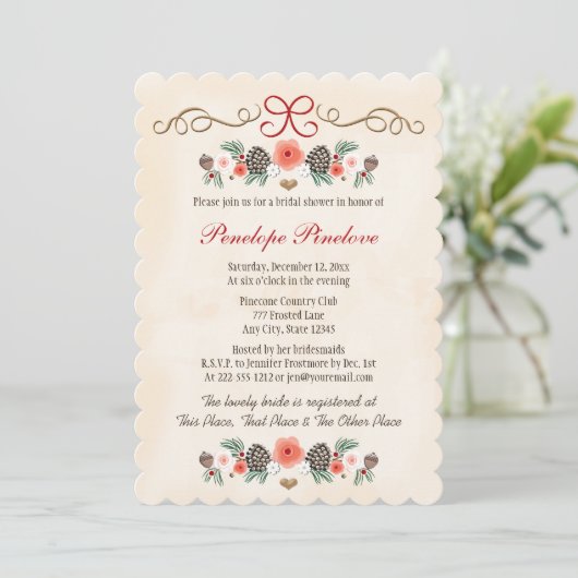  Bloemen Pinecone Kerst Vrijgezellenfeest Kaart (Staand voorkant)