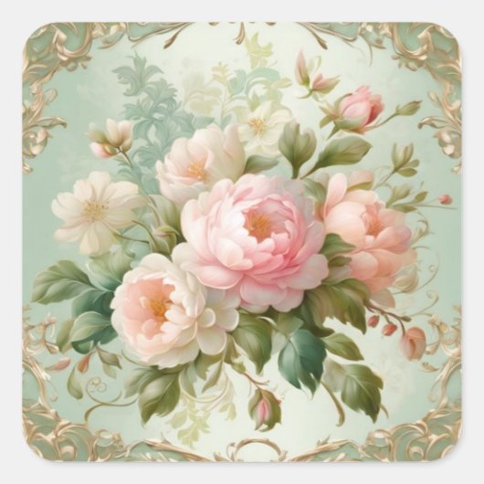  Bloemen PInk Roses Elegant Vierkante Sticker (Voorkant)