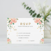 Bloemen Pioen en Goud Confetti Classy Elegant Chic RSVP Kaartje (Staand voorkant)