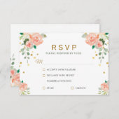 Bloemen Pioen en Goud Confetti Classy Elegant Chic RSVP Kaartje (Voorkant / Achterkant)
