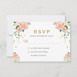 Bloemen Pioen en Goud Confetti Classy Elegant Chic RSVP Kaartje