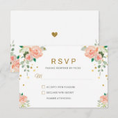 Bloemen Pioen en Goud Confetti Classy Elegant Chic RSVP Kaartje (Voorkant / Achterkant)