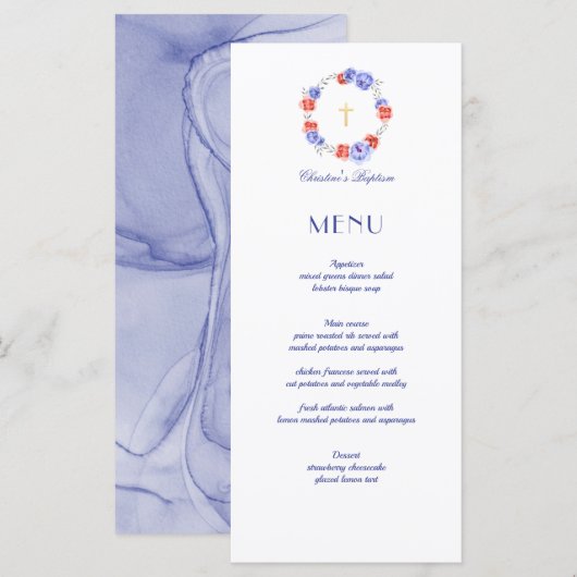 Bloemen Pioen Krans Doop Doopfeest Menu (Voorkant / Achterkant)