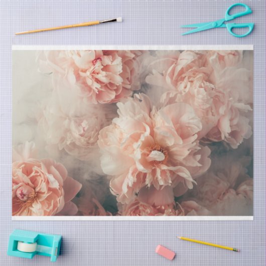 Bloemen  Pioenen Peach Pink Decoupage Tissuepapier (Craft)