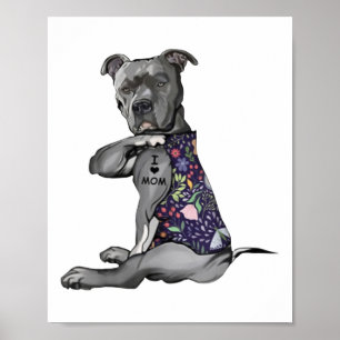 Bloemen Pitbull - I Love Mom Hippie Dog Pitbull Ta Poster
