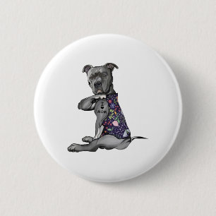 Bloemen Pitbull - I Love Mom Hippie Dog Pitbull Ta Ronde Button 5,7 Cm