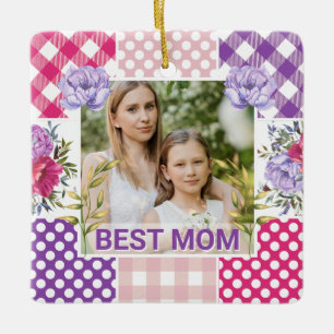 Bloemen & Plaid Fotolijst Moederdag Keramisch Ornament