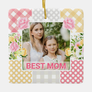 Bloemen & Plaid Fotolijst Moederdag Keramisch Ornament