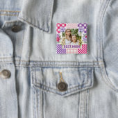 Bloemen & Plaid Fotolijst Moederdag Vierkante Button 5,1 Cm (In situ)