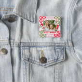 Bloemen & Plaid Fotolijst Moederdag Vierkante Button 5,1 Cm (In situ)