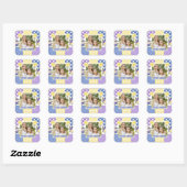 Bloemen & Plaid Fotolijst Moederdag Vierkante Sticker (Vel)