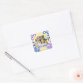 Bloemen & Plaid Fotolijst Moederdag Vierkante Sticker (Envelop)
