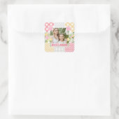 Bloemen & Plaid Fotolijst Moederdag Vierkante Sticker (Tas)