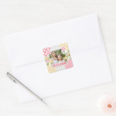 Bloemen & Plaid Fotolijst Moederdag Vierkante Sticker (Envelop)