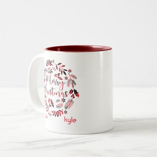 Bloemen Plaid Vrolijk Kerstfeest Tweekleurige Koffiemok (Voorkant links)