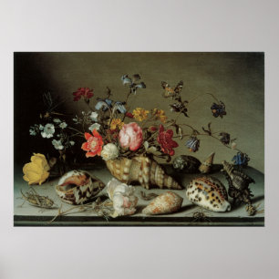 Bloemen, planken en insecten Balthasar van der Ast Poster