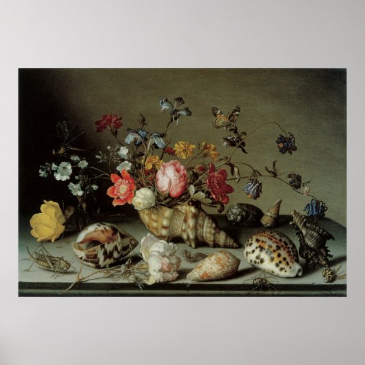 Bloemen, planken en insecten Balthasar van der Ast Poster (Voorkant)