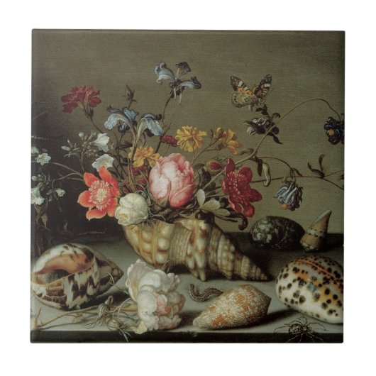 Bloemen, planken en insecten Balthasar van der Ast Tegeltje (Voorkant)