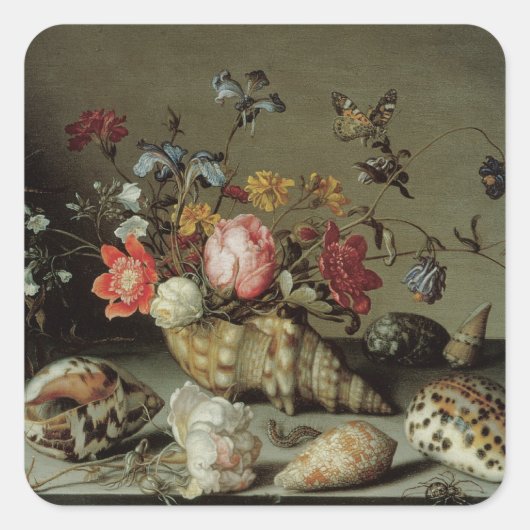 Bloemen, planken en insecten Balthasar van der Ast Vierkante Sticker (Voorkant)