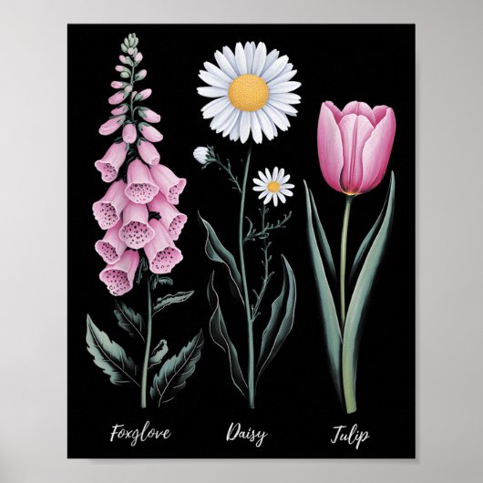  Bloemen Plant Foxglove Daisy Tulip Flower G Poster (Voorkant)