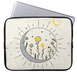 Bloemen planten de zon en de maangrafische kunst laptop sleeve