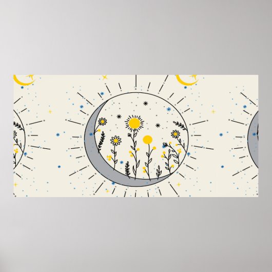 Bloemen planten de zon en de maangrafische kunst poster (Voorkant)