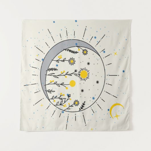 Bloemen planten de zon en de maangrafische kunst wandkleed (Voorkant (horizontaal))