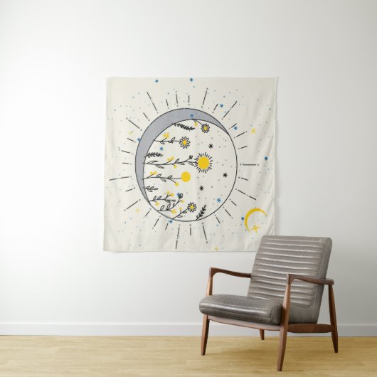 Bloemen planten de zon en de maangrafische kunst wandkleed (In Situ (horizontaal))