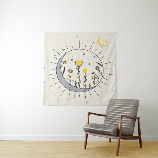 Bloemen planten de zon en de maangrafische kunst wandkleed (In situ)