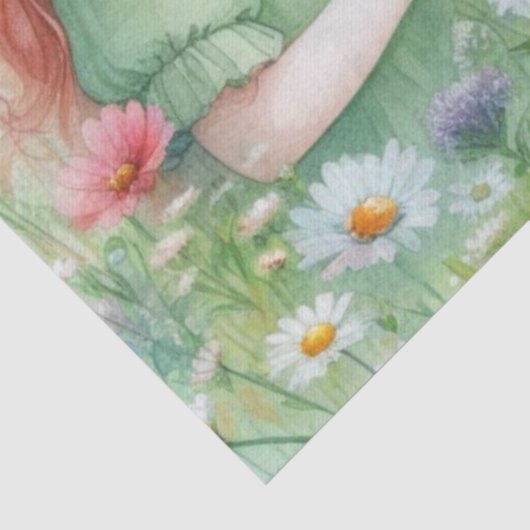 Bloemen plukken Meisje in Tuin Weefsel Papier (Detail)