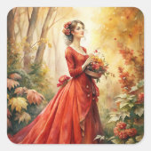 Bloemen plukken vierkante sticker (Voorkant)