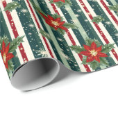 Bloemen  Poinsettia Kerst gestreept Cadeaupapier (Rol Hoek)