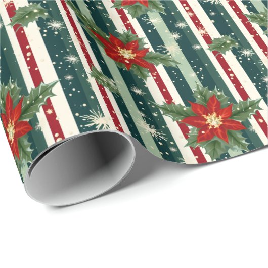 Bloemen  Poinsettia Kerst gestreept Cadeaupapier (Rol Hoek)