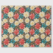 Bloemen Poinsettia Kerstmisontwerper Rood Turquois Cadeaupapier (Vlak)