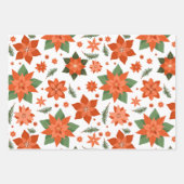 Bloemen Poinsettia Patroon Schattige Kerstfeest Inpakpapier Vel (Voorkant)