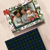 Bloemen Poinsettia Plaid Familie Foto Tartan Feestdagenkaart