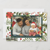 Bloemen Poinsettia Plaid Familie Foto Tartan Feestdagenkaart (Voorkant)